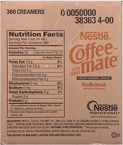 Nestle Coffee mate Coffee Creamer, Hazelnut, Liquid Creamer Singles, Box of 360 Singles