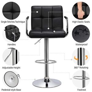 Yaheetech Bar Stools Adjustable Counter Stools Bar Chairs Synthetic Leather Modern Design Swivel Barstools Gas Lift Stools for Kitchen Counter 360 Degree Swivel Seat Top, Set of 2 Black