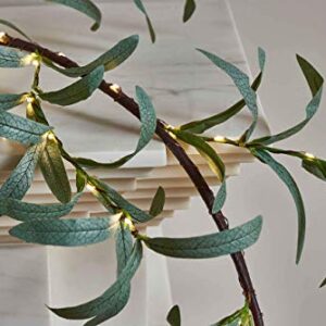 Hairui Lighted Artificial Olive Garland 6FT 96 LED Fairy Lights Battery Operated, Faux Vine Lights with Timer for Spring Christmas Holiday Fireplace Décor