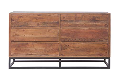 TUP The Urban Port Modern Acacia Wood Dresser or Display Unit with Metal Base, Walnut Brown and Black