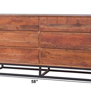 TUP The Urban Port Modern Acacia Wood Dresser or Display Unit with Metal Base, Walnut Brown and Black