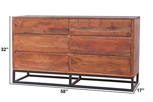 TUP The Urban Port Modern Acacia Wood Dresser or Display Unit with Metal Base, Walnut Brown and Black