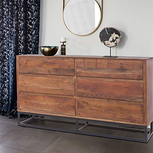 TUP The Urban Port Modern Acacia Wood Dresser or Display Unit with Metal Base, Walnut Brown and Black