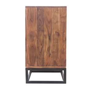 TUP The Urban Port Modern Acacia Wood Dresser or Display Unit with Metal Base, Walnut Brown and Black