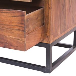 TUP The Urban Port Modern Acacia Wood Dresser or Display Unit with Metal Base, Walnut Brown and Black