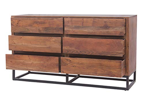 TUP The Urban Port Modern Acacia Wood Dresser or Display Unit with Metal Base, Walnut Brown and Black