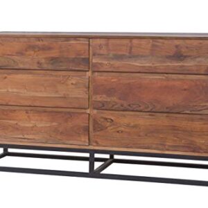 TUP The Urban Port Modern Acacia Wood Dresser or Display Unit with Metal Base, Walnut Brown and Black