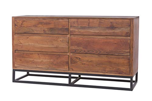 TUP The Urban Port Modern Acacia Wood Dresser or Display Unit with Metal Base, Walnut Brown and Black