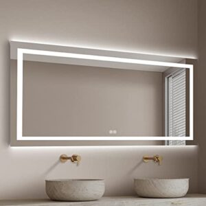 dp home makeup wall-mounted mirrors, led backlit frameless wall mirror, hotelbathroom vanity mirror with touch button, anti fog, dimmable, vertical & horizontal mount, 60 x 28 in (e-ck010-cg)