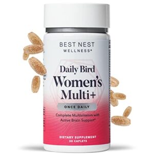 best nest wellness daily bird women’s multivitamin for women with probiotics, methylfolate, natural whole food organic blend, once daily vitamins, gluten free, includes bonus smart brain guide, 30 ct
