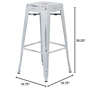 OSP Home Furnishings Bristow Antique Metal Barstool, 30-Inch, 4-Pack, Antique White