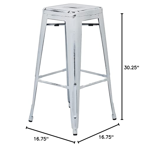 OSP Home Furnishings Bristow Antique Metal Barstool, 30-Inch, 4-Pack, Antique White