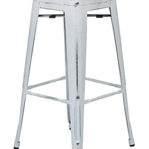 OSP Home Furnishings Bristow Antique Metal Barstool, 30-Inch, 4-Pack, Antique White