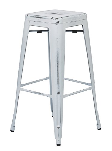 OSP Home Furnishings Bristow Antique Metal Barstool, 30-Inch, 4-Pack, Antique White