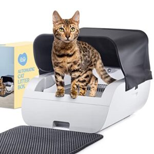 new upgraded smart automatic cat litter box – self cleaning cat litter box with built in odor eliminator – works with clumping cat litter – large cat litter box with hood & litter mat.