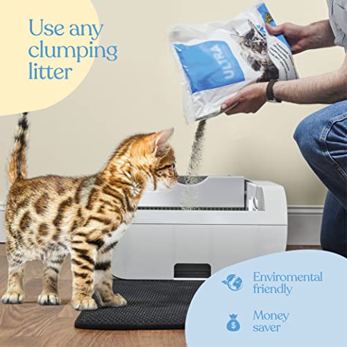 New Upgraded Smart Automatic Cat Litter Box - Self Cleaning Cat Litter Box with Built in Odor Eliminator - Works with Clumping Cat Litter - Large Cat Litter Box with Hood & Litter Mat.