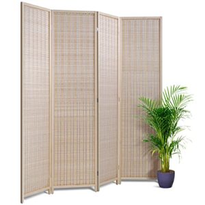 mghh room divider 4 panel, bamboo room divider wall folding privacy wall divider wood screen for home bedroom living room, natural