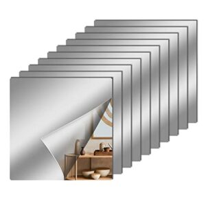 12 pcs acrylic flexible mirror sheets, 12 x 12 in mirror tiles self adhesive square cuttable mirror wall stickers non glass acrylic safety reflective mirror for diy craft home wall decoration
