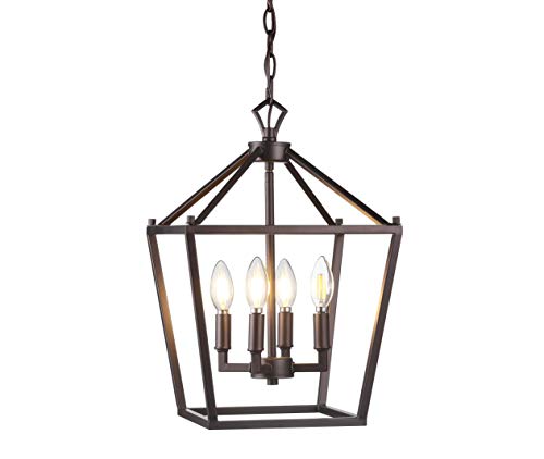 JONATHAN Y JYL7436A Pagoda Lantern Dimmable Adjustable Metal LED Pendant Classic Traditional Dining Room Living Room Kitchen Foyer Bedroom Hallway, 12 in, Oil Rubbed Bronze