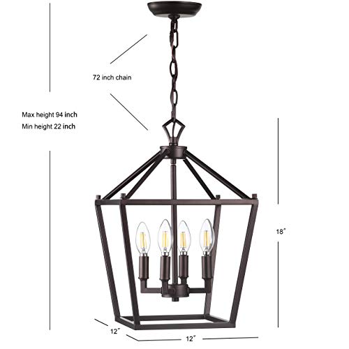 JONATHAN Y JYL7436A Pagoda Lantern Dimmable Adjustable Metal LED Pendant Classic Traditional Dining Room Living Room Kitchen Foyer Bedroom Hallway, 12 in, Oil Rubbed Bronze