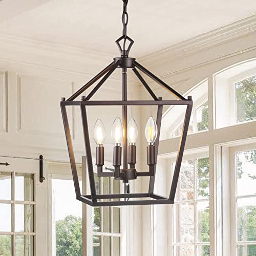 JONATHAN Y JYL7436A Pagoda Lantern Dimmable Adjustable Metal LED Pendant Classic Traditional Dining Room Living Room Kitchen Foyer Bedroom Hallway, 12 in, Oil Rubbed Bronze