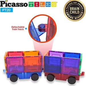 PicassoTiles 2 Piece Car Truck Construction Kit Toy Set Vehicle Educational Magnet Building Tile Magnetic Blocks Puzzle Magnets Toys with Re-Enforced Hitch and Long Bed for Girls Boys Toddler Ages 3+