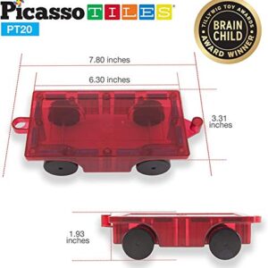 PicassoTiles 2 Piece Car Truck Construction Kit Toy Set Vehicle Educational Magnet Building Tile Magnetic Blocks Puzzle Magnets Toys with Re-Enforced Hitch and Long Bed for Girls Boys Toddler Ages 3+