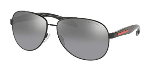 Prada PS53PS LIFESTYLE 1AB2F2 62M Black/Grey Mirror Silver Gradient Polarized Pilot Sunglasses For Men+ BUNDLE With Designer iWear Complimentary Eyewear Kit