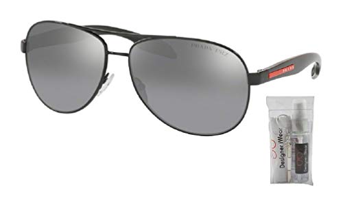 Prada PS53PS LIFESTYLE 1AB2F2 62M Black/Grey Mirror Silver Gradient Polarized Pilot Sunglasses For Men+ BUNDLE With Designer iWear Complimentary Eyewear Kit