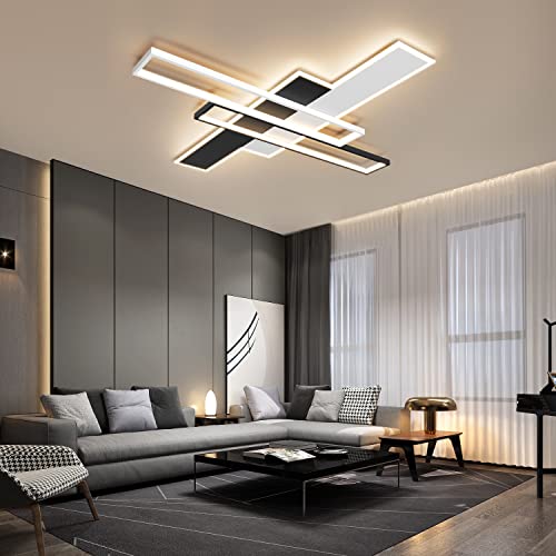 OKES LED Ceiling Light Fixture,85W Flush Mount Ceiling Lights with Remote,Black Square Acrylic Modern Ceiling Lamp for Bedroom,Kitchen,Living Room,Study Dimmable/3000-6000K