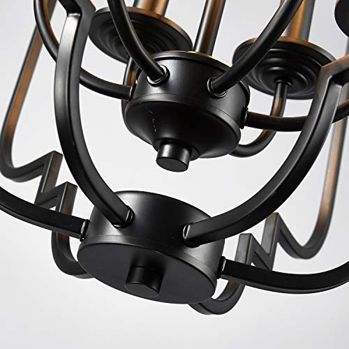 Saint Mossi Black Farmhouse Chandelier with 6 Lights,Lantern Metal Pendant Lighting for Dining Room,Living Room,Kitchen,Foyer,W23 x H26 with Adjustable Chain