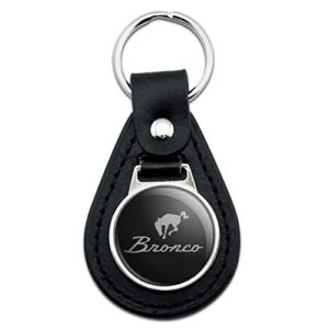 black leather ford bronco chrome logo keychain