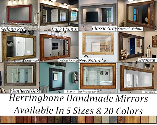 Herringbone Reclaimed Wood Framed Mirror, Available in 5 Sizes and 20 Stain colors: Shown in Dark Walnut - Large Wall Mirror - Rustic Modern Home - Home Decor - Mirror - Housewares - Woodwork - Frame