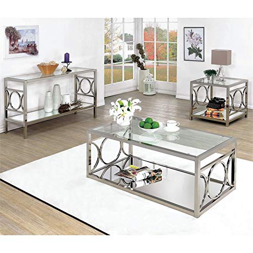 Furniture of America Beller Contemporary Metal 1-Shelf Coffee Table in Chrome