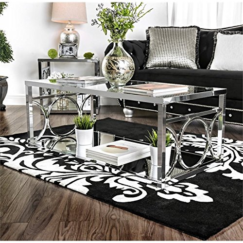 Furniture of America Beller Contemporary Metal 1-Shelf Coffee Table in Chrome