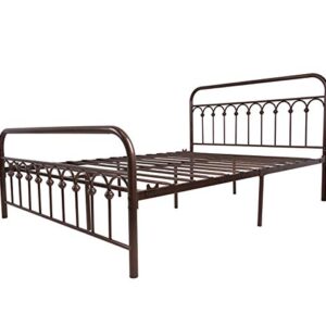 TUSEER Metal Bed Frame Queen Size with Vintage Headboard and Footboard Platform Base Wrought Iron Double Bed Frame (Queen, Antique Brown).