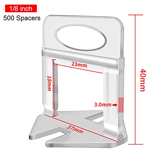 Tile Leveling System Clips - 500-Piece DIY Tiles Leveler Spacers - Tile Leveling System for Professional Ceramic Tile and Stone Installation (1/8 Inch)