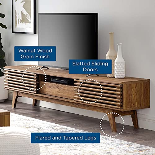 Modway Render 70" Mid-Century Modern Low Profile Entertainment TV Stand, 70 Inch, Walnut Walnut