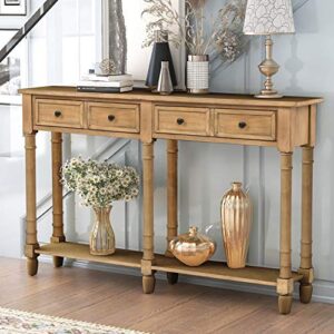 p purlove retro console table sofa table for entryway with drawers and shelf living room table (old pine)