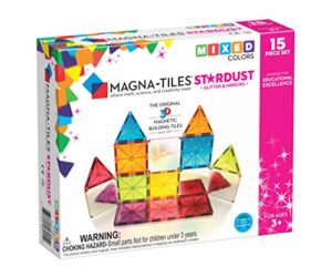 magna – tiles stardust set, the original magnetic building tiles for creative open-ended play, educational toys for children ages 3 years + (15 pieces including glitter and mirrors)