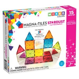 MAGNA - TILES Stardust Set, The Original Magnetic Building Tiles for Creative Open-Ended Play, Educational Toys for Children Ages 3 Years + (15 Pieces Including Glitter and Mirrors)