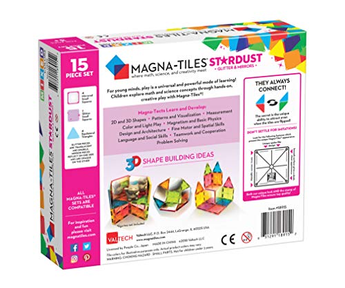 MAGNA - TILES Stardust Set, The Original Magnetic Building Tiles for Creative Open-Ended Play, Educational Toys for Children Ages 3 Years + (15 Pieces Including Glitter and Mirrors)