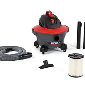 RIDGID, 62698, 6 Gallon RT0600 NXT Wet/Dry Vac, RED Professional Industrial, 4.25 HP, Dark Gray and Red & RIDGID VT2534 7-Piece Auto Detailing Vacuum Hose Accessory Kit for 1 1/4 Inch Vacuums