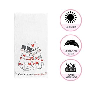 My Little Nest Draw Couple Love of Cat Hand Towels Soft Bath Towel Absorbent Kitchen Fingertip Towel Quick Dry Guest Towels for Bathroom Gym Spa Hotel and Bar 30 x 15 Inch