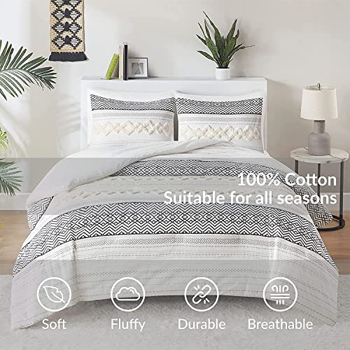 Hyde Lane Farmhouse Bedding Comforter Sets King, Ivory Boho Bed Set ,Cotton Top with Modern Neutral Style Clipped Jacquard Stripes, 3-Pieces Including Matching Pillow Shams (104x90 Inches)