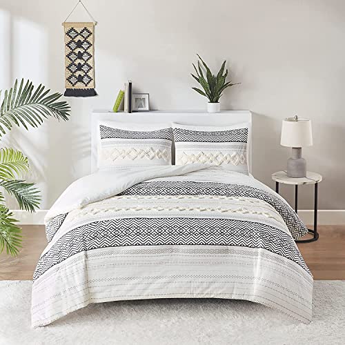 Hyde Lane Farmhouse Bedding Comforter Sets King, Ivory Boho Bed Set ,Cotton Top with Modern Neutral Style Clipped Jacquard Stripes, 3-Pieces Including Matching Pillow Shams (104x90 Inches)