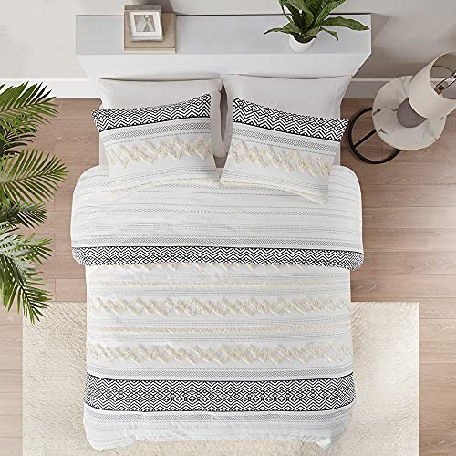 Hyde Lane Farmhouse Bedding Comforter Sets King, Ivory Boho Bed Set ,Cotton Top with Modern Neutral Style Clipped Jacquard Stripes, 3-Pieces Including Matching Pillow Shams (104x90 Inches)