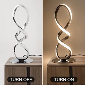 Adebime LED Modern Table Lamp, Small Unique Bedside Table Lamp Spiral Lamp Stepless Dimmable Silver Nightstand Lamp 12W, 3200K Warm White Modern Desk Lamp, Side Table Lamp for Living Room Bedroom