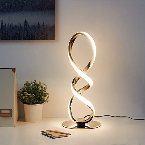 Adebime LED Modern Table Lamp, Small Unique Bedside Table Lamp Spiral Lamp Stepless Dimmable Silver Nightstand Lamp 12W, 3200K Warm White Modern Desk Lamp, Side Table Lamp for Living Room Bedroom