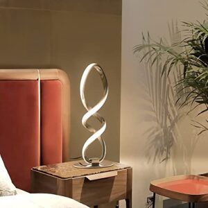 Adebime LED Modern Table Lamp, Small Unique Bedside Table Lamp Spiral Lamp Stepless Dimmable Silver Nightstand Lamp 12W, 3200K Warm White Modern Desk Lamp, Side Table Lamp for Living Room Bedroom